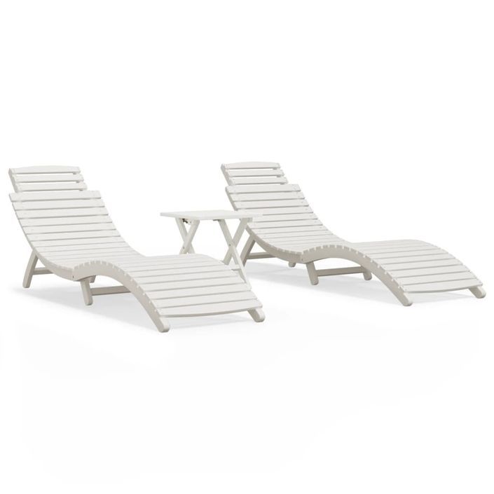 Chaises longues lot de 2 avec table blanc bois massif d'acacia - Photo n°2