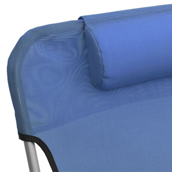 Chaises longues pliables 2 pcs bleu textilène et acier - Photo n°9