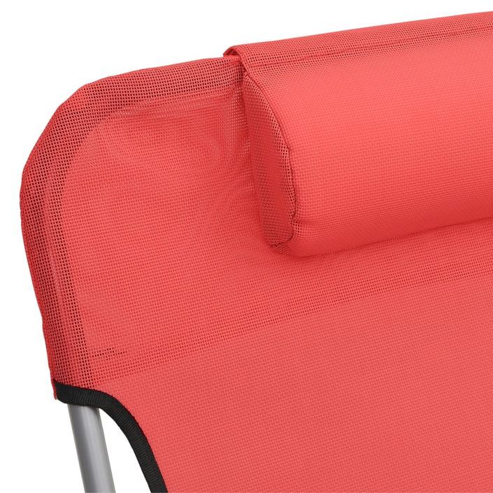 Chaises longues pliables 2 pcs rouge textilène et acier - Photo n°9