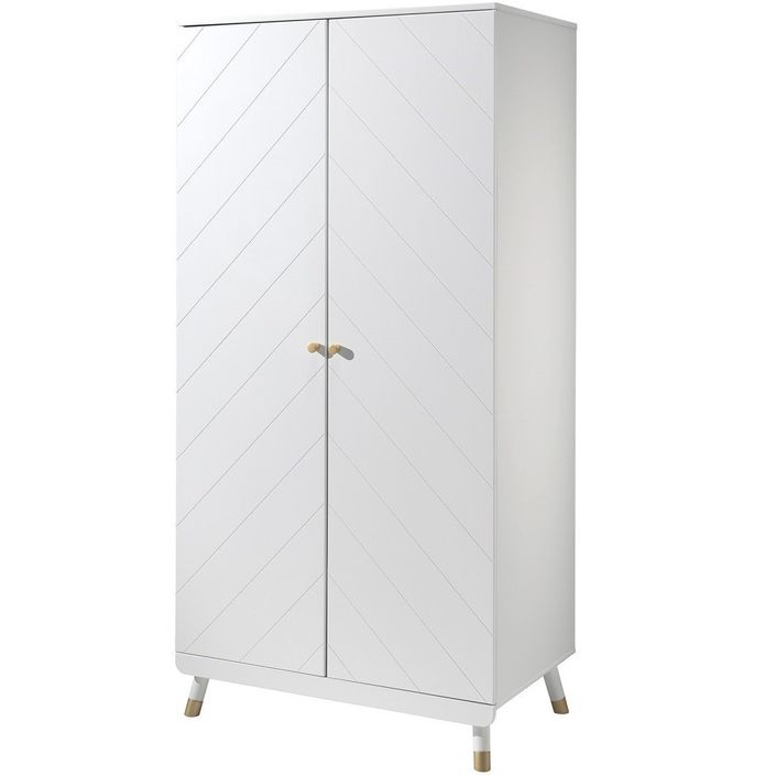 Chambre 4 pièces lit chevet commode et armoire 2 portes bois blanc satiné Funy 90x200 cm - Photo n°5