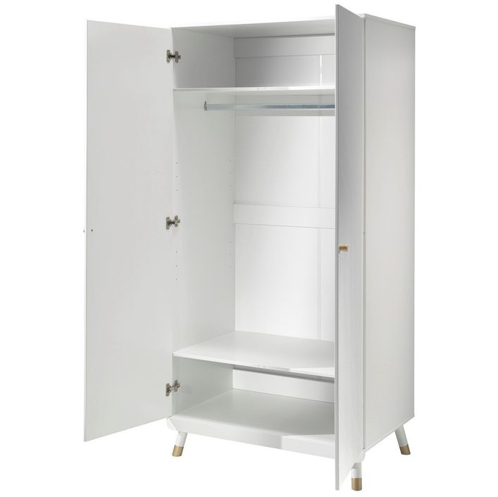 Chambre 4 pièces lit chevet commode et armoire 2 portes bois blanc satiné Funy 90x200 cm - Photo n°6