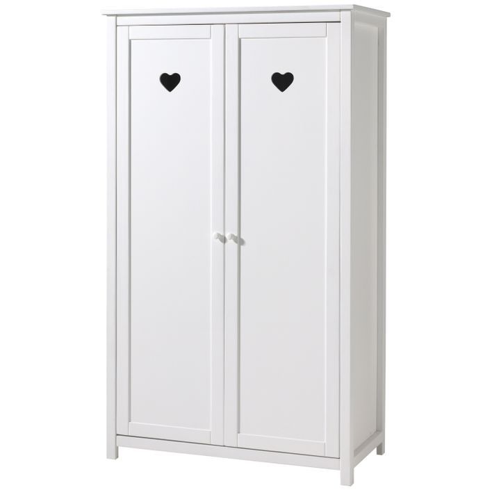 Chambre 5 pièces lit baldaquin sommier voile chevet et armoire 2 portes bois laqué blanc Cœur 90x200 cm - Photo n°5