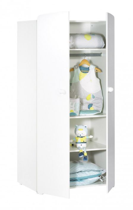 Chambre bébé Basic lit 60x120 cm armoire et commode à langer laqué blanc - Photo n°8