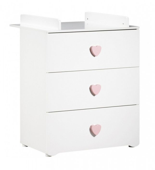 Chambre bébé Basic lit 60x120 cm armoire et commode à langer laqué blanc et rose - Photo n°4