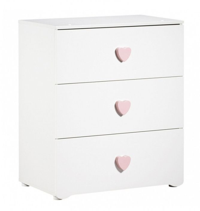 Chambre bébé Basic lit 60x120 cm armoire et commode à langer laqué blanc et rose - Photo n°7