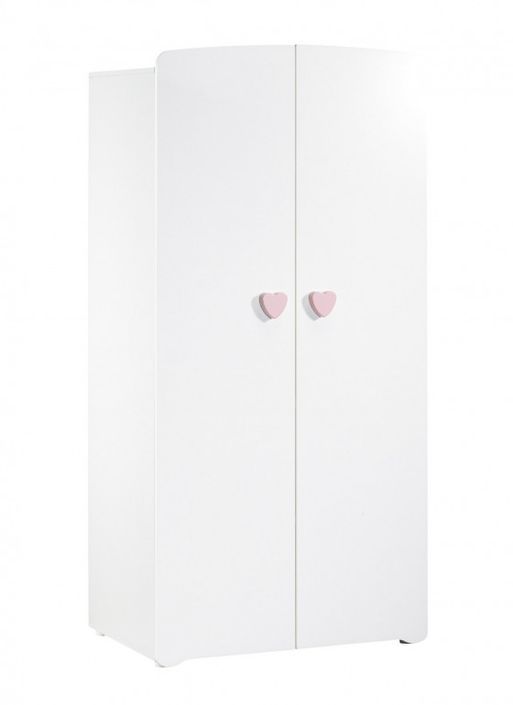 Chambre bébé Basic lit 60x120 cm armoire et commode à langer laqué blanc et rose - Photo n°3