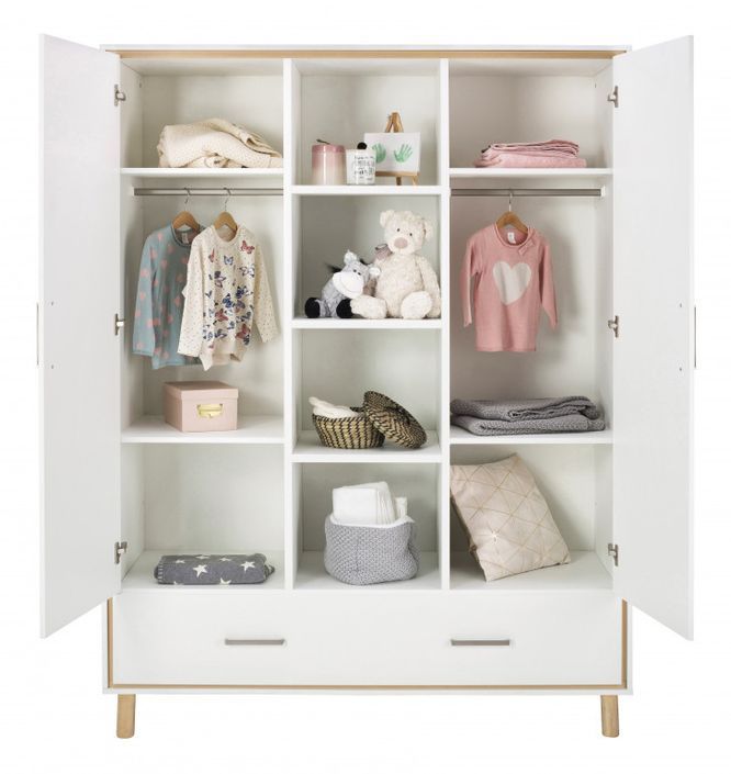 Chambre bébé Coco lit 70x140 cm commode et armoire bois blanc et hêtre - Photo n°5