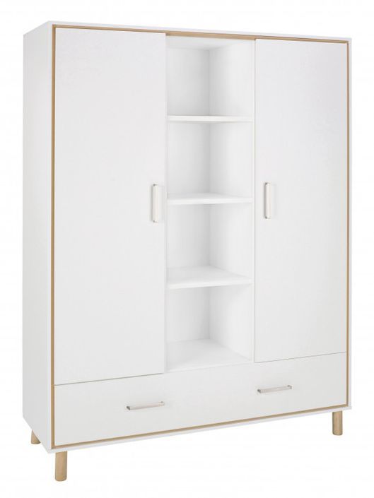 Chambre bébé Coco lit évolutif 70x140 cm commode et armoire bois blanc et hêtre - Photo n°5