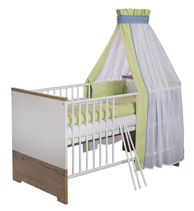 Chambre bébé Eco Plus lit 70x140 cm commode à langer et armoire bois blanc et chêne - Photo n°2