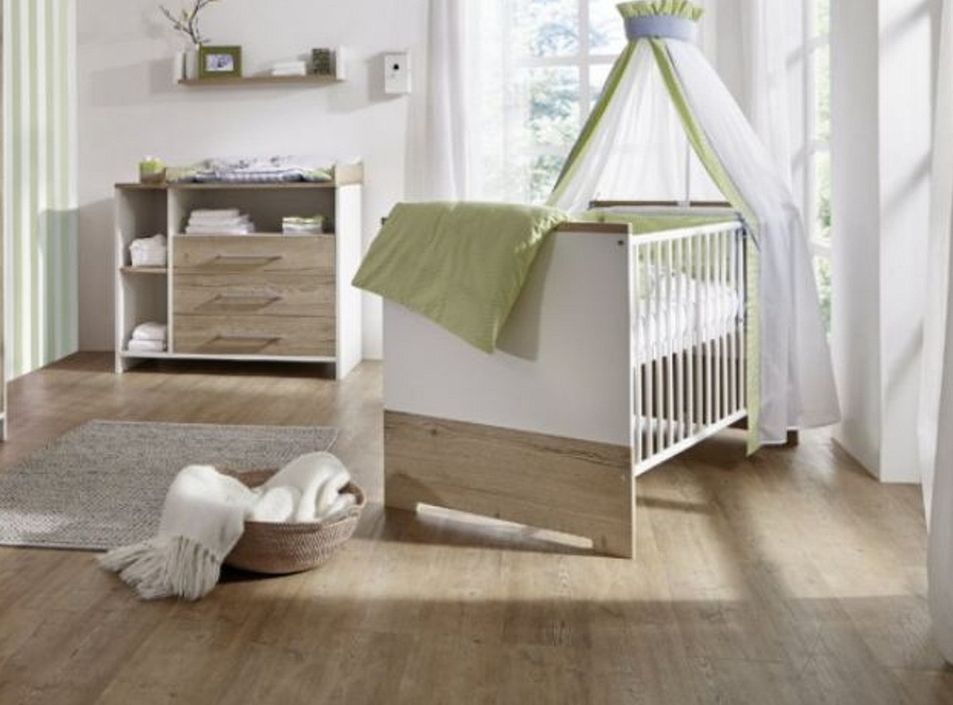Chambre bébé Eco Plus lit 70x140 cm et commode à langer bois blanc et chêne - Photo n°1