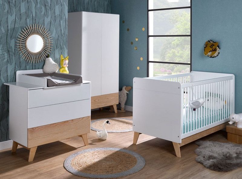 Chambre bébé Equilibre lit évolutif 70x140 cm commode et armoire blanc et pin - Photo n°1
