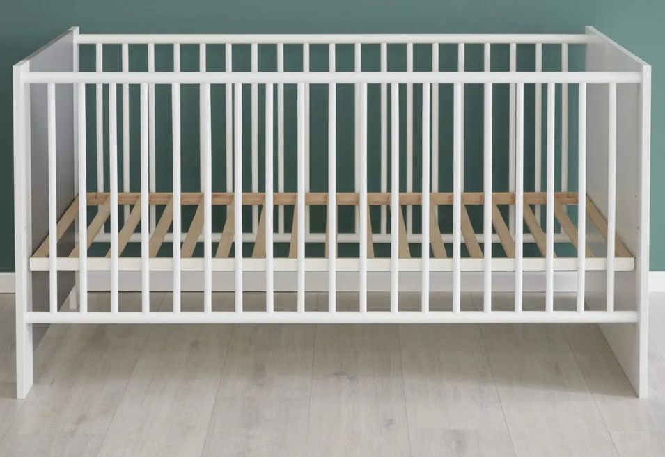 Chambre bébé Evans lit 70x140 cm avec commode à langer et armoire mélaminé gris et blanc - Photo n°6