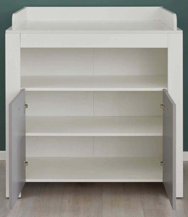Chambre bébé Evans lit 70x140 cm avec commode à langer et armoire mélaminé gris et blanc - Photo n°7
