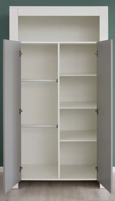 Chambre bébé Evans lit 70x140 cm avec commode à langer et armoire mélaminé gris et blanc - Photo n°8
