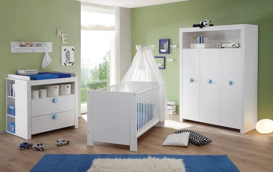 Chambre bébé Kenan lit 70x140 cm avec commode à langer et armoire mélaminé blanc - Photo n°3