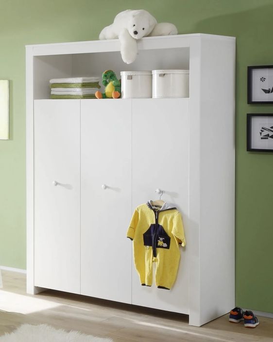 Chambre bébé Kenan lit 70x140 cm avec commode à langer et armoire mélaminé blanc - Photo n°6