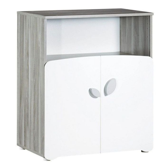 Chambre bébé Leaf lit 60x120 cm armoire et commode à langer laqué blanc et gris - Photo n°4