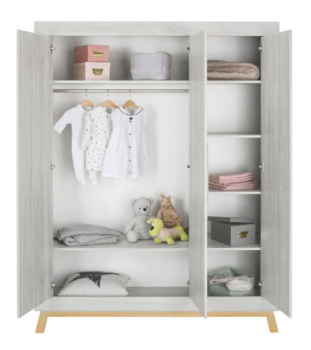 Chambre bébé Miami lit évolutif 70x140 cm commode et armoire bois gris et hêtre - Photo n°6