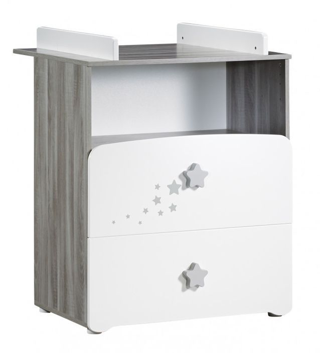 Chambre bébé Nao lit 60x120 cm armoire et commode à langer laqué blanc et gris - Photo n°4