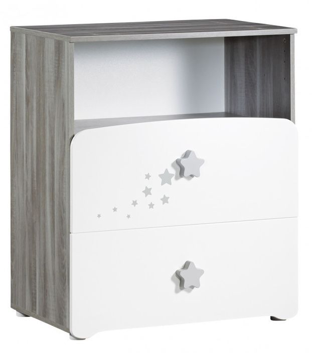 Chambre bébé Nao lit 60x120 cm armoire et commode à langer laqué blanc et gris - Photo n°5