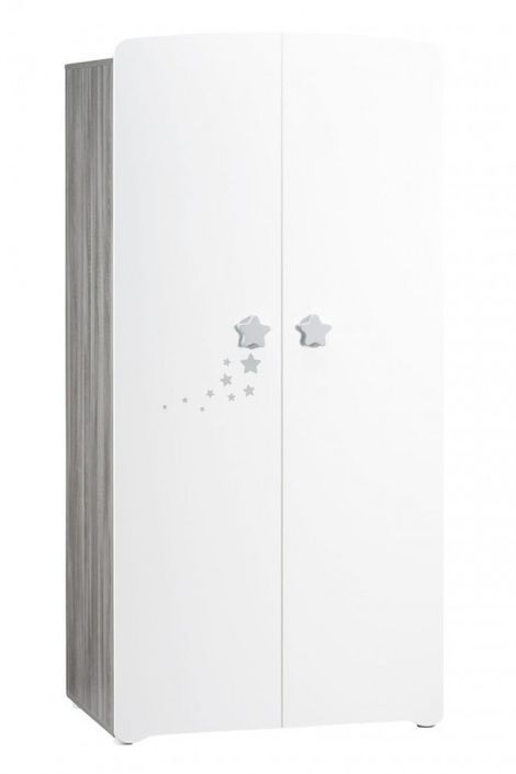 Chambre bébé Nao lit 60x120 cm armoire et commode à langer laqué blanc et gris - Photo n°6