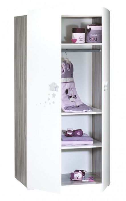 Chambre bébé Nao lit 60x120 cm armoire et commode à langer laqué blanc et gris - Photo n°7