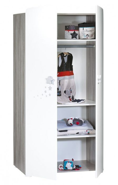 Chambre bébé Nao lit 60x120 cm armoire et commode à langer laqué blanc et gris - Photo n°8