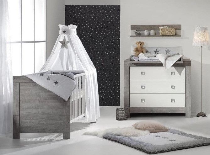 Chambre bébé Nordic Driftwood lit évolutif 70x140 cm et commode bois gris et blanc - Photo n°1