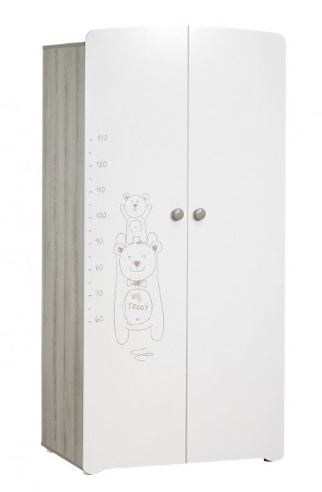 Chambre bébé Teddy lit 60x120 cm armoire et commode à langer laqué blanc et gris - Photo n°5