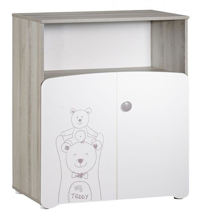 Chambre bébé Teddy lit 60x120 cm et commode à langer laqué blanc et gris - Photo n°5