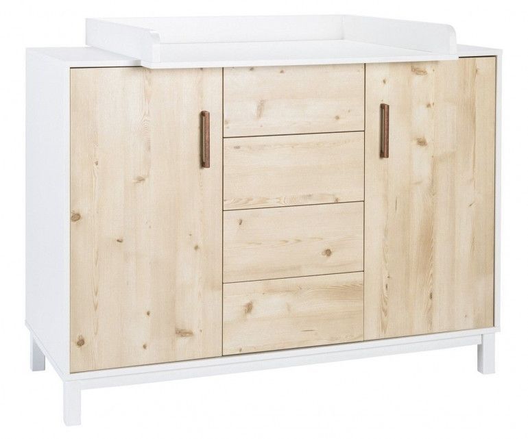 Chambre bébé Timber lit 70x140 cm commode et armoire bois blanc et pin - Photo n°4