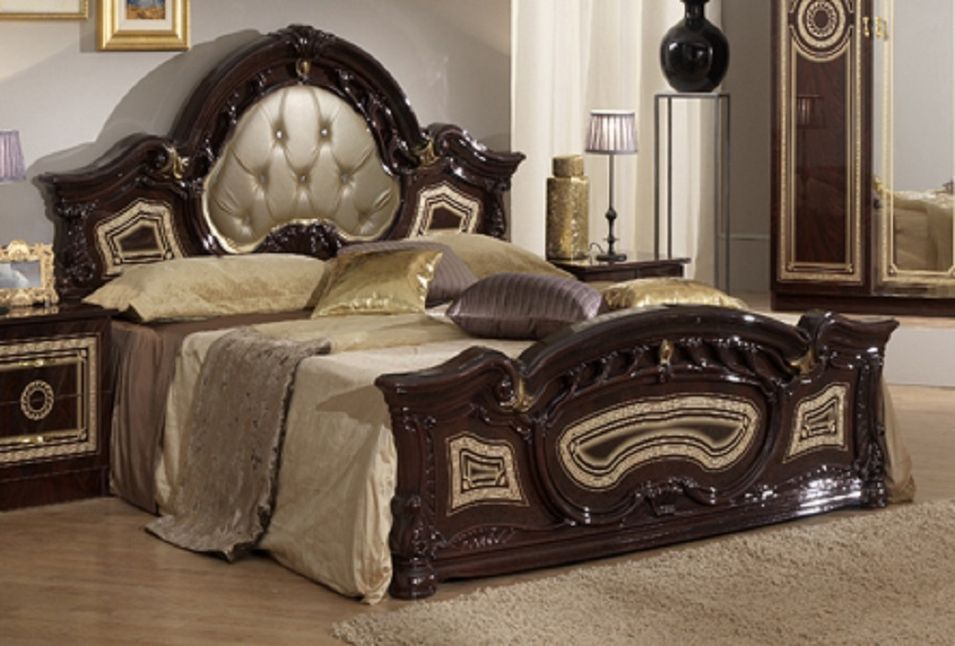 Chambre complète 6 pièces avec lit capitonné bois brillant acajou Soraya 180 - Photo n°3
