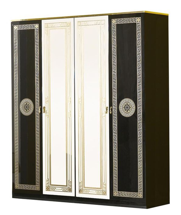 Chambre complète 6 pièces bois brillant noir et doré Savana 160 - Photo n°3