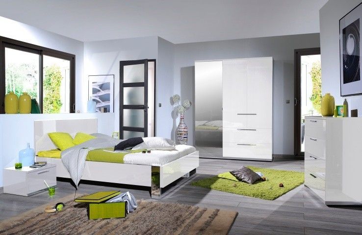 Chambre complète laqué blanc armoire 3 portes Italya 160 - Photo n°1