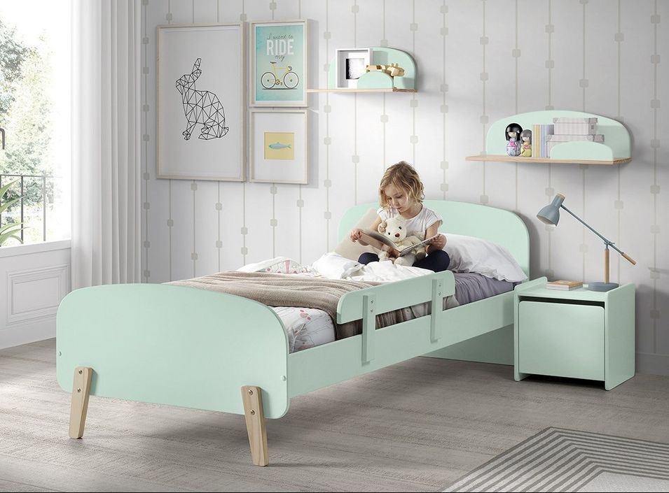 Chambre enfant 6 pièces bois laqué vert et pin clair Kiddy 90x200 cm - Photo n°1