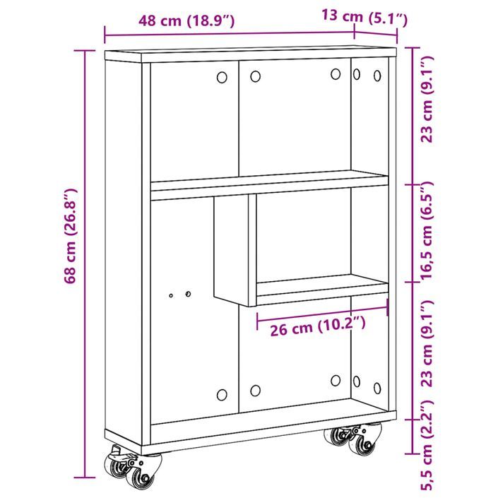 Chariot de rangement étroit blanc 48x13x68 cm bois d'ingénierie - Photo n°10