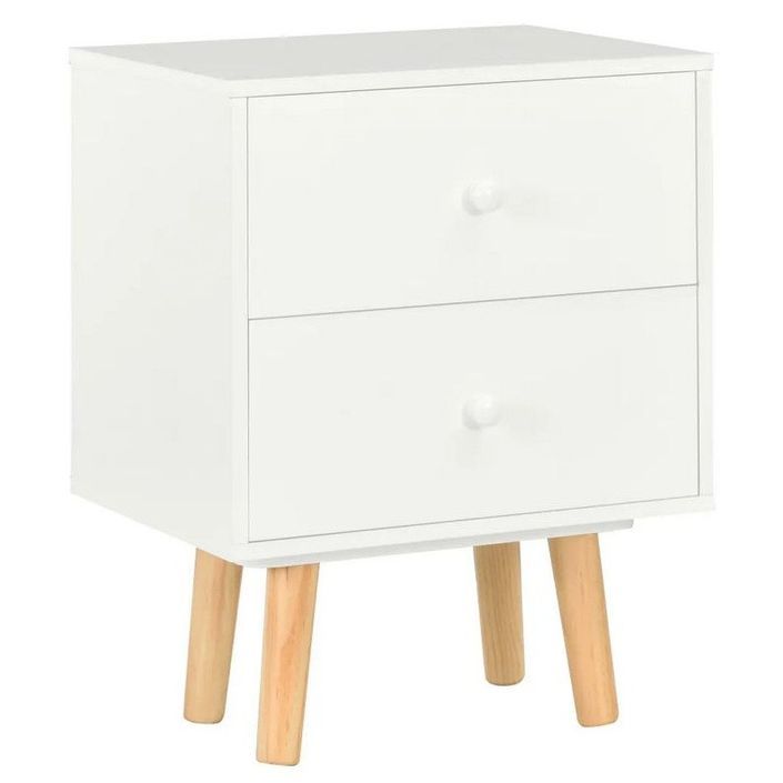 Chevet 2 tiroirs bois blanc et pieds pin clair Occri - Lot de 2 - Photo n°1