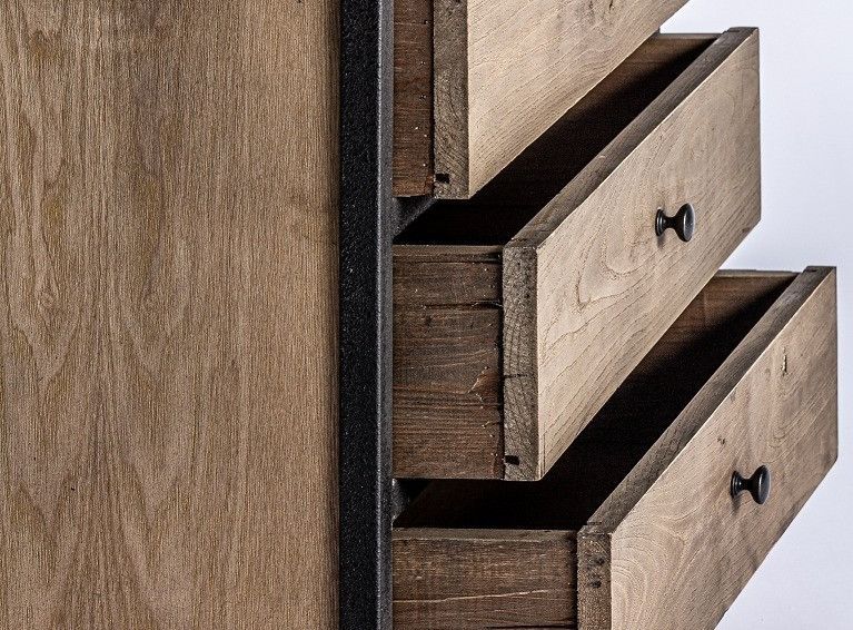 Chevet 3 tiroirs orme massif foncé et pieds métal noir Rigno - Photo n°6