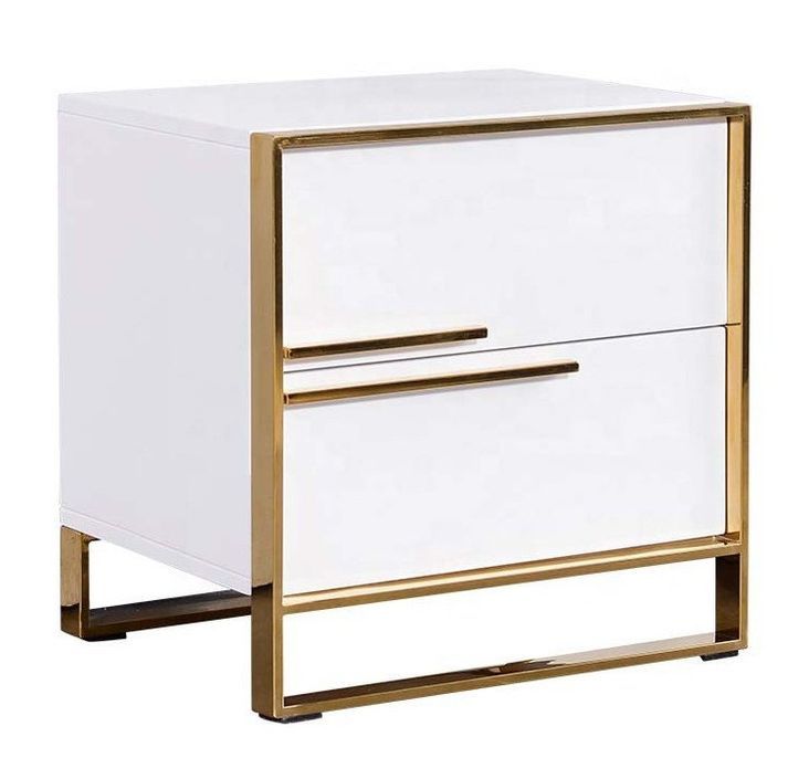 Table de chevet bois massif blanc et pieds métal doré Beneto - Photo n°1
