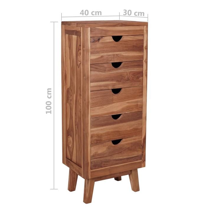 Chiffonnier 5 tiroirs 40x30x100 cm Bois de teck massif - Photo n°6