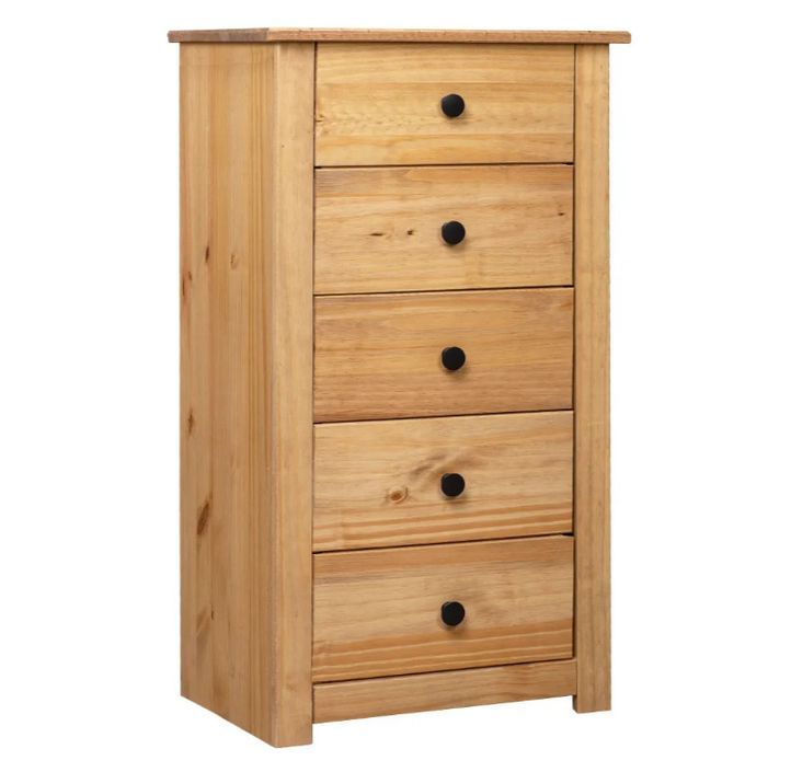 Chiffonnier 5 tiroirs en bois de pin massif Autika 46 cm – Élégance rustique et praticité - Photo n°1