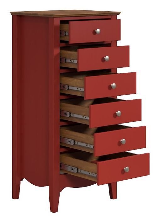 Chiffonnier 6 tiroirs bois massif rouge et naturel Elisa - Photo n°3