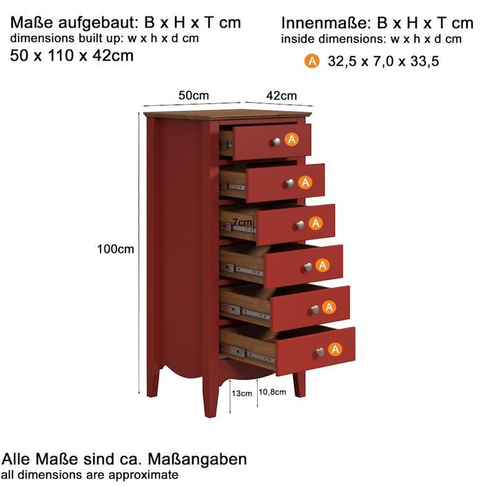 Chiffonnier 6 tiroirs bois massif rouge et naturel Elisa - Photo n°10