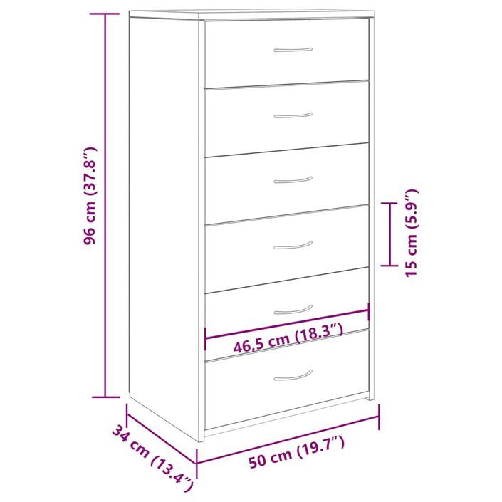 Chiffonnier avec 6 tiroirs vieux bois 50x34x96 cm bois d'ingénierie - Photo n°9