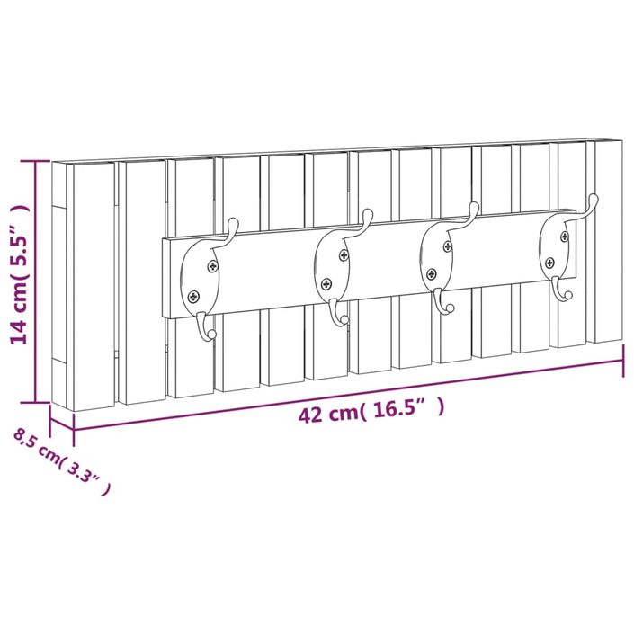 Cintre mural 42x8,5x14 cm Bois massif de noyer - Photo n°6