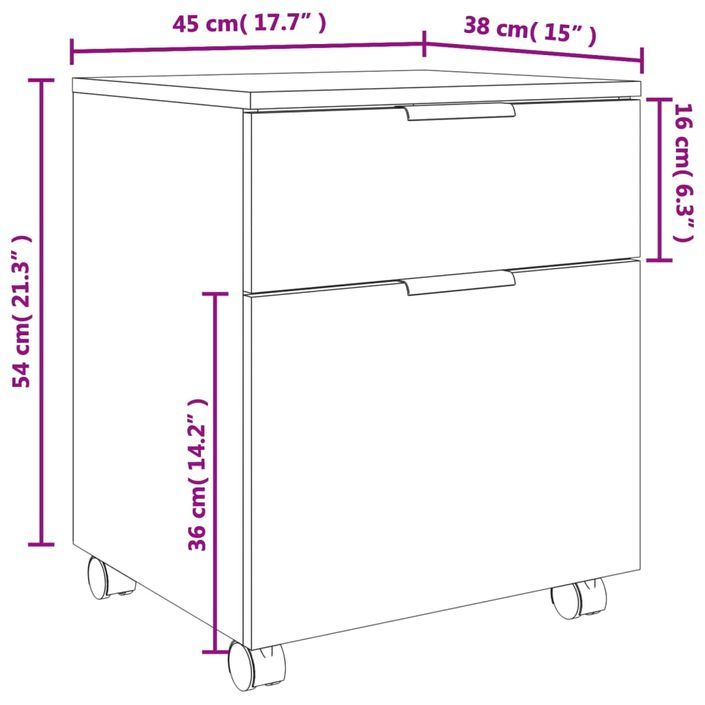 Classeur mobile avec roues Blanc 45x38x54 cm Bois d'ingénierie - Photo n°10