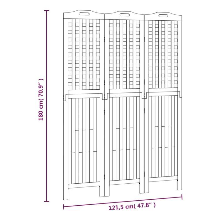 Cloison de séparation 3 panneaux 121,5x2x180 cm Bois d'acacia - Photo n°9