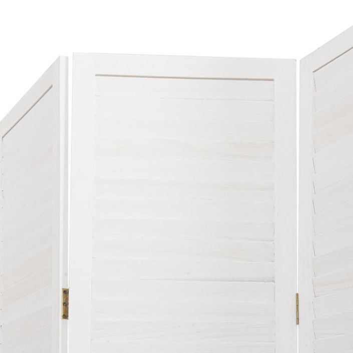 Cloison de séparation 3 panneaux blanc bois de paulownia massif - Photo n°6