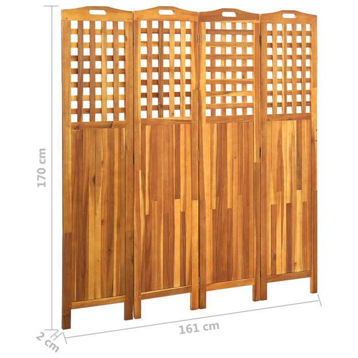 Cloison de séparation 4 panneaux 161x2x170 cm Bois d'acacia - Photo n°7