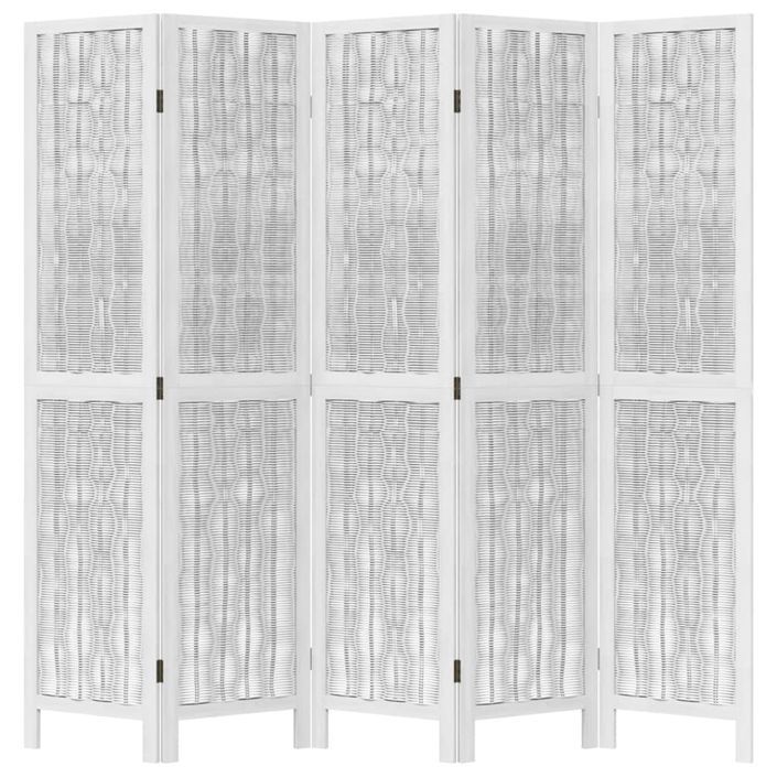 Cloison de séparation 5 panneaux blanc bois de paulownia massif - Photo n°4